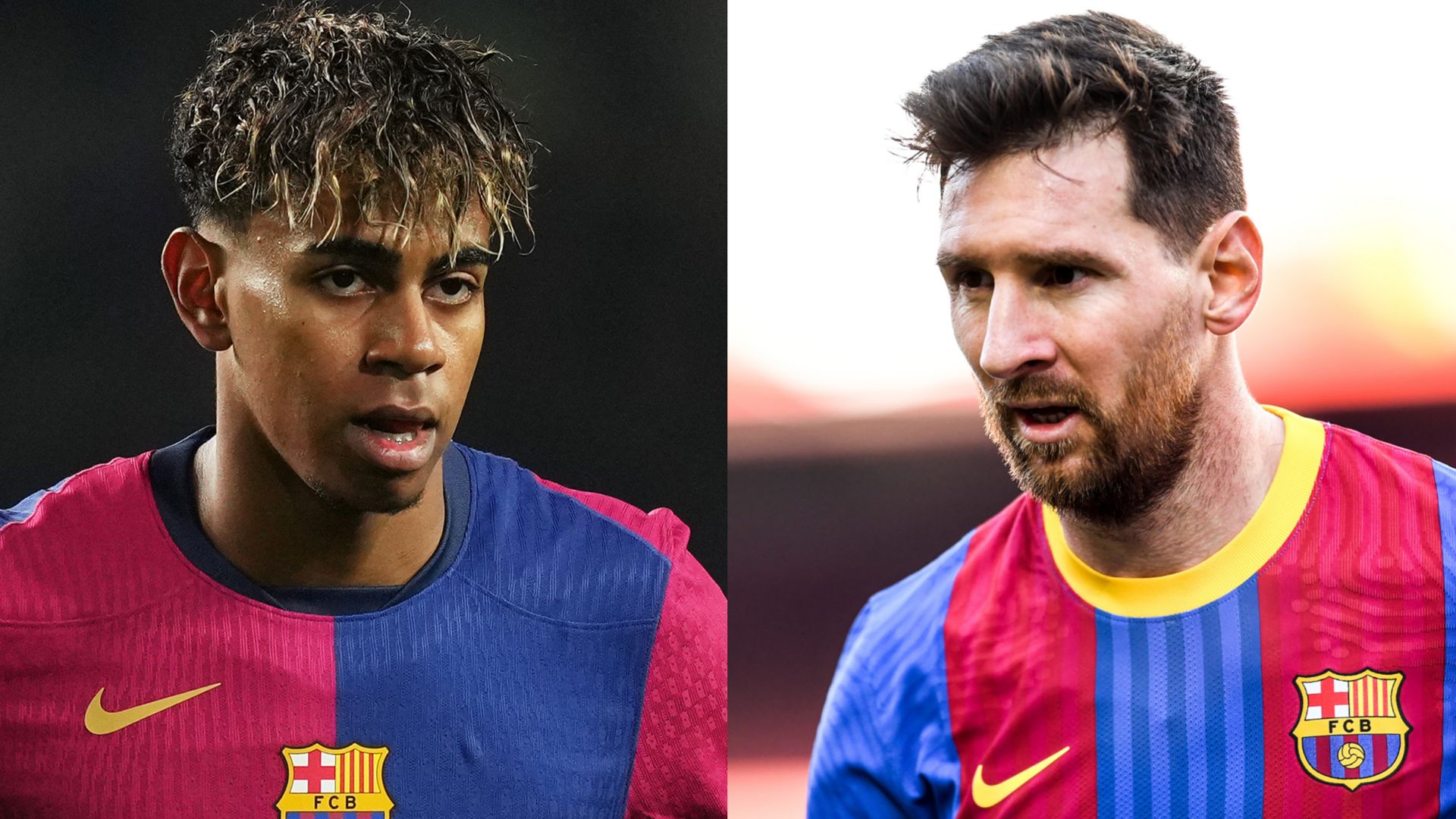 Lamine Yamal and Lionel Messi comparison graphic